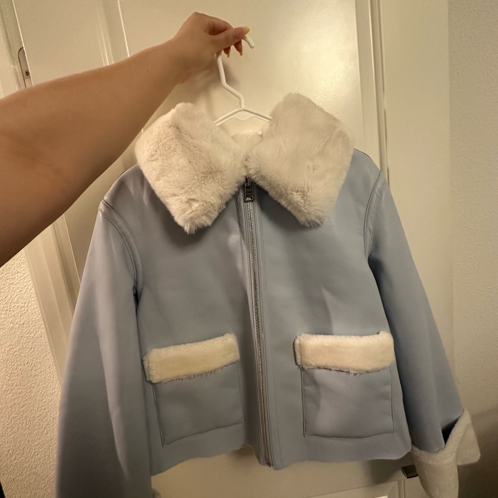 River Island Light Blue Coat with Faux Fur